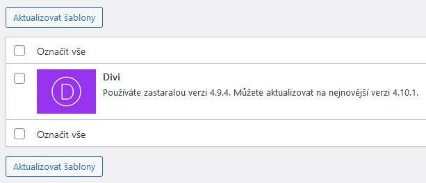 Aktualizace Divi šablony na verzi 4.10.1